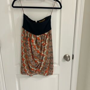 Alice and Olivia Floral Orange and Black mini dress silk